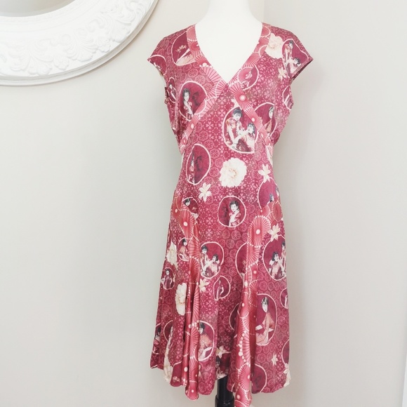 Vintage 100% Silk Chinese Floral Dress Size 10 - Picture 2 of 8